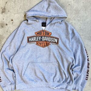 Vintage Harley Davidson Grey Classic Logo Pullover Biker Hoodie XL 27x27